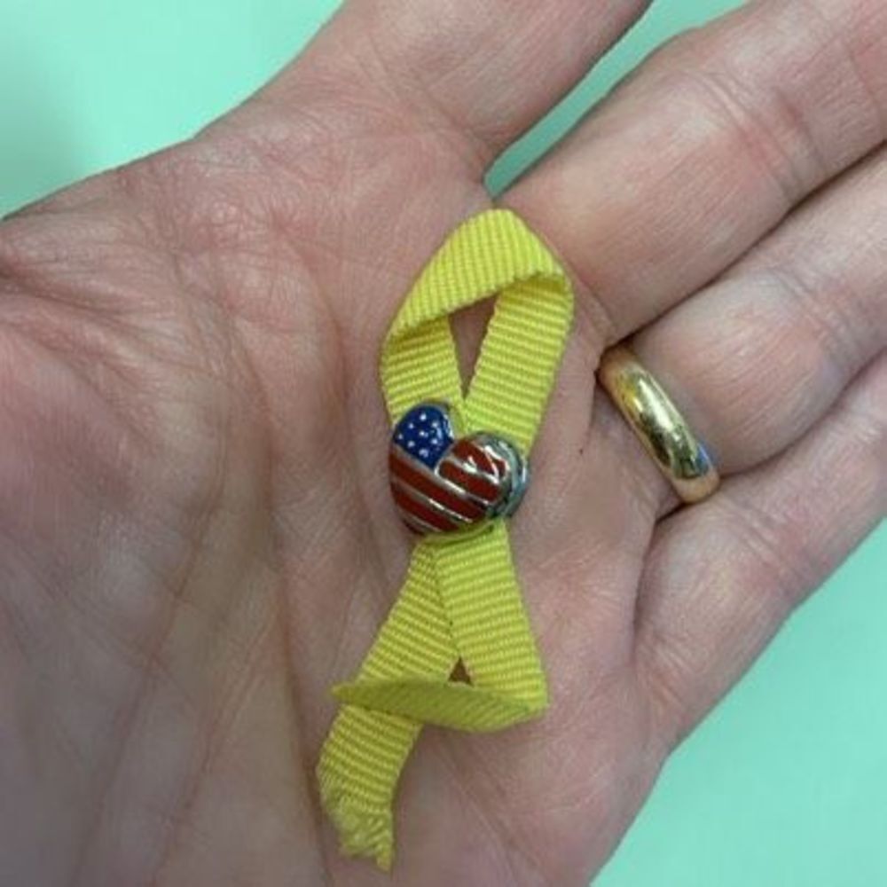 American Flag Yellow Ribbon Awareness Heart Lapel Pin